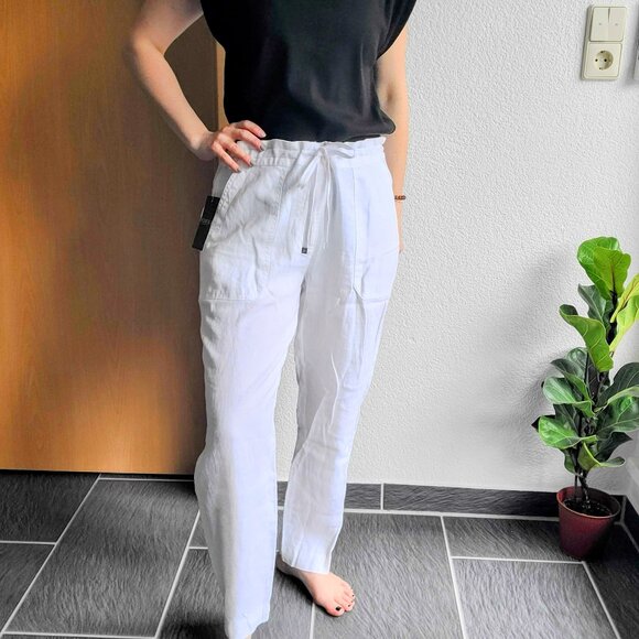 Lauren Ralph Lauren White 100% Linen Drawstring Straight Leg Pants Size 8 - Picture 3 of 16